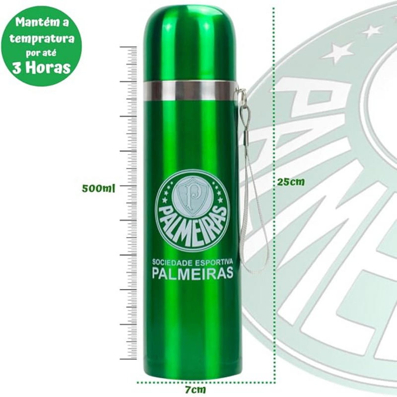 Boneco Mascote Palmeiras + Garrafa Térmica Palmeiras 500ml Inox Oficial